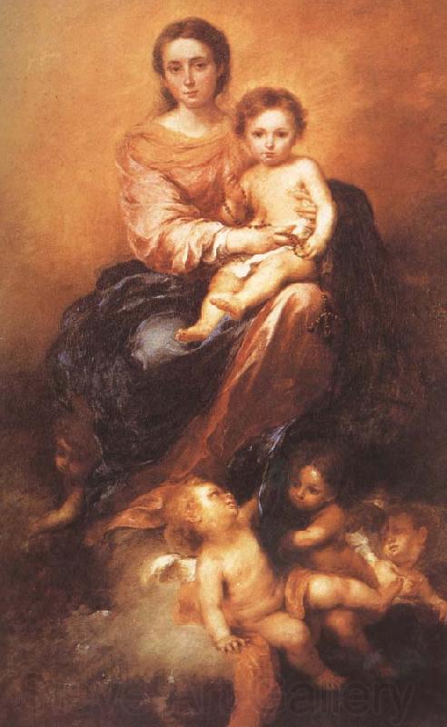 Bartolome Esteban Murillo Beaded rosary of Our Lady holding the child Spain oil painting art
